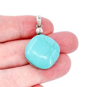 Vintage Sterling Silver 925 Magnesite Pendant | Blue Gemstone